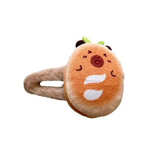 Cute plush burger hair clip with a cartoon face for girls and autumn fashion
