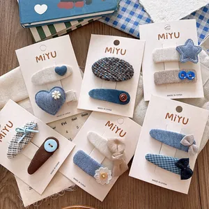 Sweet Blue Series Fabric Hair Clips For Girls Heart Star Bow Pattern Korean Style Kids Hairpins Hair Accessories Collection
