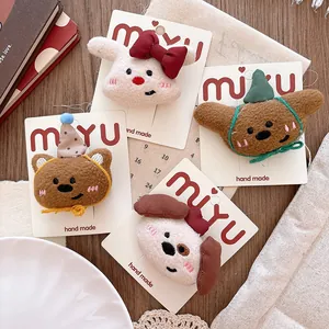 Cute Plush Animal Hair Clips For Kids Girls Handmade Embroidery Rabbit Bear Dog Duckbill Clip Sweet Hair Decoration