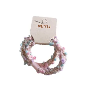 Élastiques à cheveux tissés pastels pour filles, texture pelucheuse douce en rose et bleu