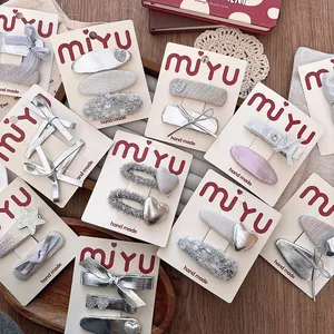 Girls Sweet Silver Bow Hair Clips Assorted Handmade Glitter Star Heart BB Clips Sequins Kids Hair Accessories For Daily Party
