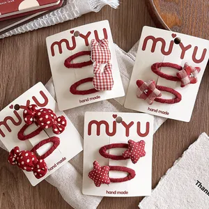Süße Rote Stoff Haarklammern Für Kinder Mädchen Stern Hase Süßigkeiten Muster Punktiert Kariert Handgefertigte BB Clip Haarschmuck Haarnadel Geschenk