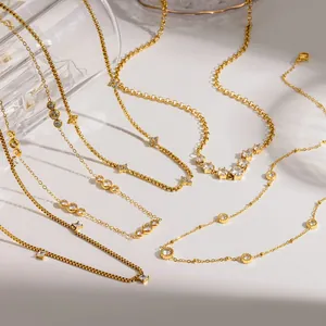 Mode PVD 18K Vergoldet 304 Edelstahl Strass Anhänger Halskette Für Damen Ins Stil Geometrische Schlüsselbeinkette Schmuck