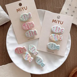 Mignonnes Pinces à Cheveux en Résine Poisson pour Filles Couleurs Macaron Rayures Carreaux Accessoires Cheveux Enfants
