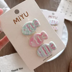 Lot de 3 barrettes à cheveux en forme de poisson, motifs pastel à carreaux et rayures