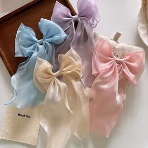 Fairy Large Organza Bow Hair Clip With Long Streamer For Women Girls Sweet Candy Color Top Clip Elegant Hair Accessories