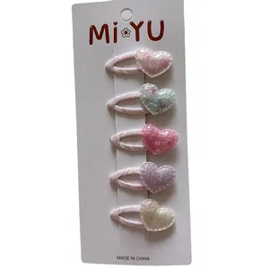 Lot de 5 barrettes à paillettes en forme de cœur couleurs pastel pour filles