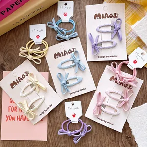 Barrettes à Cheveux Nœud Couleur Macaron Douce Et Ensemble d'Élastiques à Cheveux Épingles à Cheveux en Tissu Fait Main Pour Filles Enfants Accessoires de Cheveux