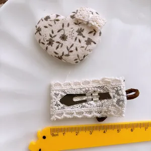 Floral milk coffee fabric snap clips with lace trim for girls hair accessories set