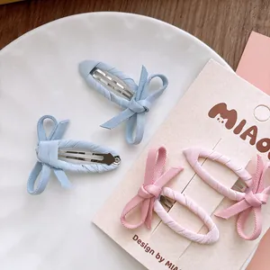 Barrettes à cheveux en tissu avec nœuds doux bleu et rose pour petites filles