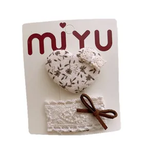 Floral fabric hair clips set with lace bows and heart patterns for girls and kids