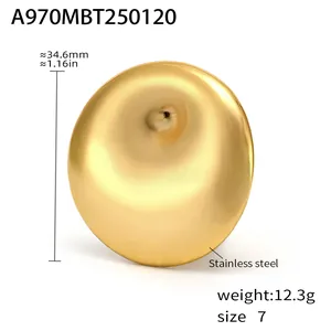 Detail view of 34.6mm gold-tone stainless steel concave ring with size 7 measurements