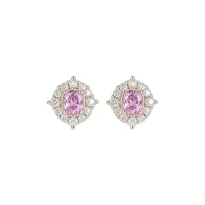 Eleganti orecchini a lobo con zircone rosa e ago in argento, design classico halo chic