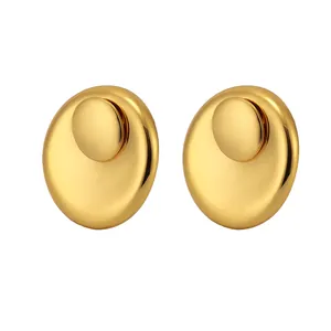Polished gold double-layered round stud earrings set for women in minimalist style