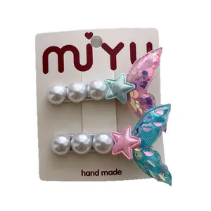 Sweet summer sequin mermaid tail hair clips with pearls and stars for girls
