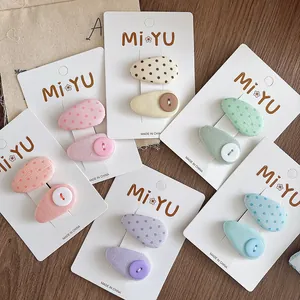Sweet Cloth Wrapped Water Drop Hair Clips With Polka Dot Button Decoration For Girls Korean Style Hair Pins Accessories