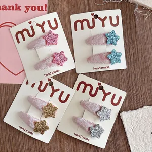 Korean Sweet Sequin Star Hair Clips For Girls Handmade Velvet Wrapped Star BB Clips Kids Hair Accessories