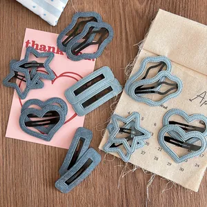 Barrettes à Cheveux en Tissu Denim Style Coréen Étoile Cœur Nuage Rectangle Clips BB pour Femmes Filles Accessoires Cheveux