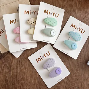 Five pairs of sweet fabric waterdrop hair clips with polka dots and buttons for girls