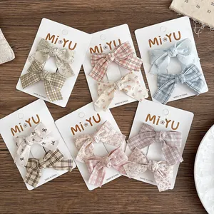 Sweet Cloth Floral Plaid Bow Hair Clips Handmade Fabric Ribbon Hairpins Side Fringe Barrettes Women Girls Hair Accessories