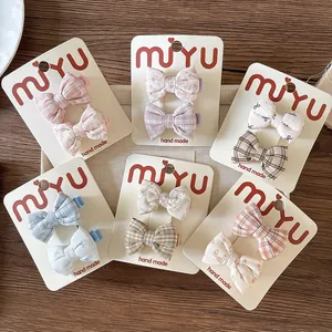 Sweet Fabric Floral Gingham Bow Hair Clips Set For Girls Handmade Cloth Duckbill Clips Pastoral Style Kids Hair Accessories