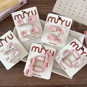 Dolci Fermagli per Capelli con Fiocco in Tessuto per Bambine Fatti a Mano Rosa Beige Clip BB Forcine Accessori per Capelli