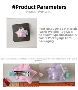 Détail de barrettes étoile à paillettes pour filles montrant les dimensions et l'attache