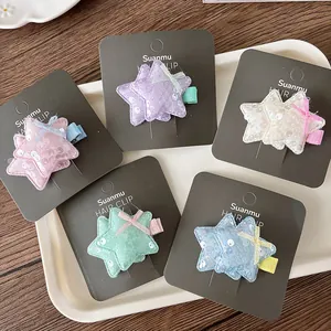 Barrettes à Cheveux Étoile à Paillettes pour Enfants Filles Épingles à Cheveux Étoile Brillante avec Nœud Coloré