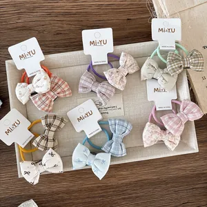 Korean Sweet Fabric Plaid Bow Kids Hair Ties Floral Checkered Elastic Ponytail Holders For Girls Hair Accessories