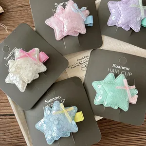 Lot de barrettes étoiles pailletées aux couleurs acidulées avec nœuds pour filles