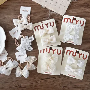 Dolci Fermagli per Capelli e Elastici con Fiocco in Pizzo per Bambine Beige Bianco Stile Fata Perla Artificial Rete Accessori Principessa