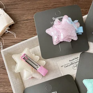 Barrettes étoile à paillettes avec petits nœuds pour filles aux couleurs pastel douces