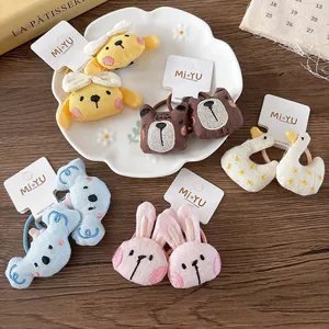 Cartoon Animal Plush Hair Ties Embroidered Rabbit Duck Bear Koala Elastic Hair Bands Sweet Hair Scrunchies For Kids Girls