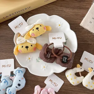 Handmade 3D stuffed cartoon animal hair ties with embroidery details for girls