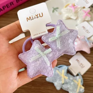 Élastiques cheveux étoiles à paillettes violettes pour filles avec petits nœuds doux