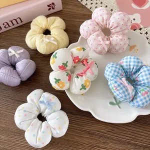 Set di 6 elastici per capelli in tessuto floreale con fiocchi di nastro per ragazze
