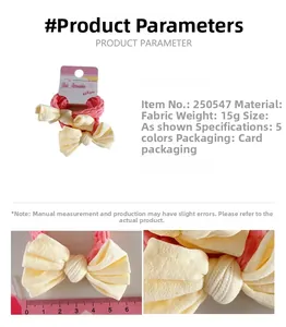 Détails de l'élastique à cheveux avec nœud en tissu jaune et mesure de la taille