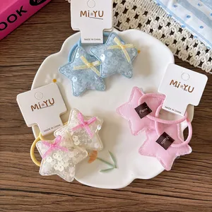 Élastiques à cheveux étoiles pailletées pour filles avec nœuds en bleu blanc rose