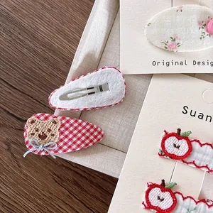 Bestickte Stoff-Haarklammern für Kinder mit Bären, Blumen und Apfelmotiven