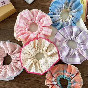Coleteros de Tela Dulces para Niñas Cuadros Lunares Doble Capa Fruncidos Gomas de Pelo Color Caramelo Accesorios de Cabello Mujer