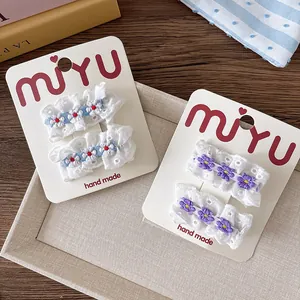 Barrettes à Cheveux en Dentelle Brodée Florale pour Filles Épingles à Cheveux en Ruban de Tissu Faites à la Main Enfants