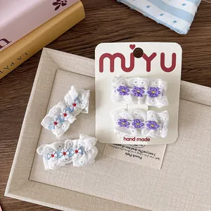 Barrettes à cheveux en dentelle brodée pour filles avec motifs floraux sur carte