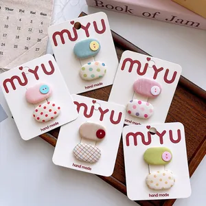 Children Sweet Fabric Wrapped Metal BB Hair Clips Polka Dot Plaid Pattern Handmade Hairpins For Girls Hair Accessories