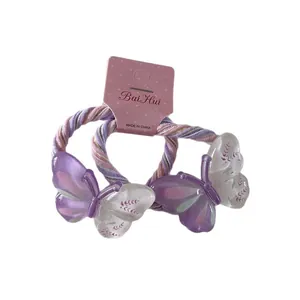 Lot de deux élastiques à cheveux papillon violets et blancs avec attaches élastiques