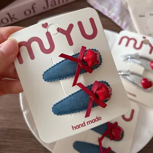 Barrettes étoile en denim bleu avec nœuds rouges et étoiles brillantes pour filles
