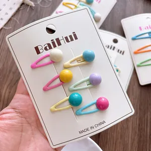 Set of 6 cute macaron candy colored drop oil BB hair clips for girls on display card