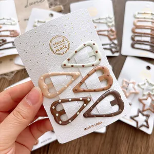 Set of 5 gradient cream coffee polka dot BB hair clips for girls on display card