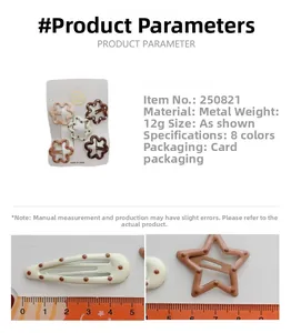 Detailed size measurement of cream gradient drop oil hair clips on white card