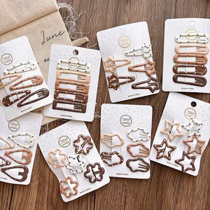 Kids Hair Clips Alloy Enamel Polka Dot Star Pattern BB Clips For Girls Milk Coffee Earth Tone Hair Accessories