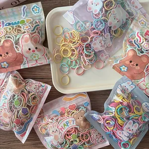 Colorful macaron kids hair ties set in cute transparent cartoon packaging bag